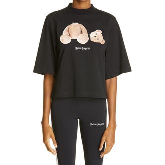 Palm Angels Bear Graphic Crop Cotton Tee in Black Brown at Nordstrom, Size Large