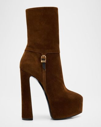 Saint Laurent Nico Platform Suede Booties