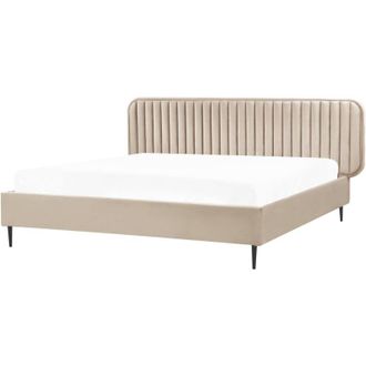 Beliani Letto moderno UE matrimoniale imbottito in velluto Poggiatesta gambe in metallo 180 x 200 cm Tortora Brin