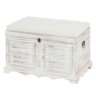 Hhg Hhg - Nunca Usado] Ba&uacute;l Madera T356, Banco Almacenaje, Aspecto Shabby Vintage 50x76x45cm, Blanco