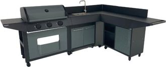 COOK IN GARDEN Cocina Exterior Modular Burn 80 3b Con Barbacoa De Gas, Fregadero, Carro Y M&oacute;dulo Angular Cookin Garden