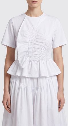 Cecilie Bahnsen Ruched Detail Short-Sleeved Stretch-Cotton T-Shirt