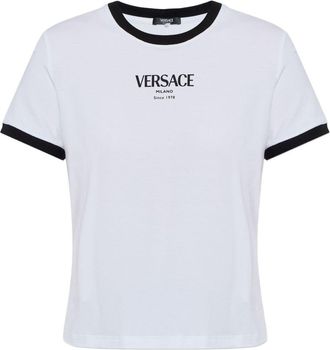 Versace Cropped Silk and Nylon Top with Bold Logo