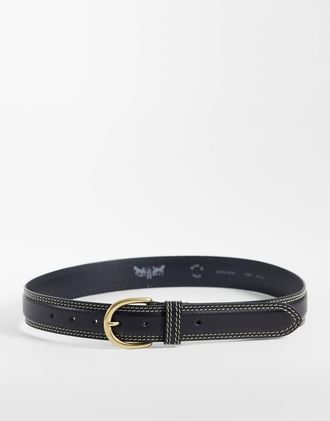 Levi's Olivia - Cintura in pelle con bordi smerlati color caviale-Verde