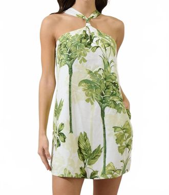 Sugarlips Palms Tropical Halter Mini Dress In Cream/ Green