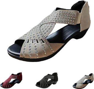 Generic Orthopedic Sandals for Women, Low Heel Cut-Out, Comfortable Orthotic Sandals with Arch Support,Non-slip Shoes (Apricot,12)