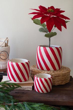 Kalalou Set Of Three Concrete Candy Cane Planters