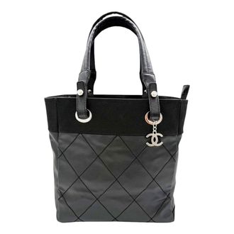 Chanel Black Coated Canvas Leather Tote Bag (Pre-Owned)