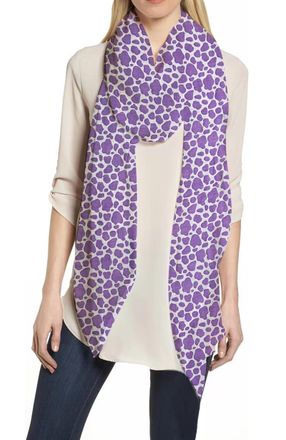 Lina & Lily Cow Animal Print Womens Scarf Shawl Wrap Lightweight (Purple & White)