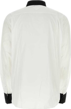 Prada Poplin Contrast-Collar Shirt - White