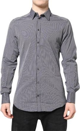 Dolce & Gabbana Gestreept Gouden Formeel Overhemd - Heren - Casual Overhemden - Grijs - 2XL - Katoen - Overhemden