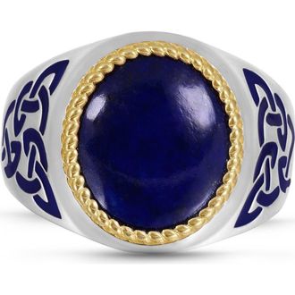LuvMyJewelry Lapis Lazuli Sterling Silver Men Signet Ring With Enamel in Blue at Nordstrom, Size 9.5