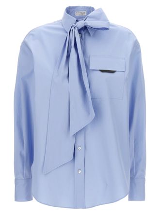 Brunello Cucinelli Shiny Flap Detail Shirt And Blouse Light Blue
