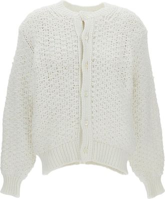 Comme Des Gar&ccedil;ons White Cable-Knit Crew Neck Cropped Cardigan