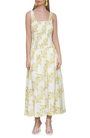 Avec Les Filles Smocked Sleeveless Fit & Flare Maxi Dress in Lemon Vine at Nordstrom, Size Small