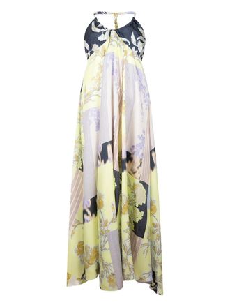 Forte_Forte halter patchwork midi dress - women - Silk - II - Yellow