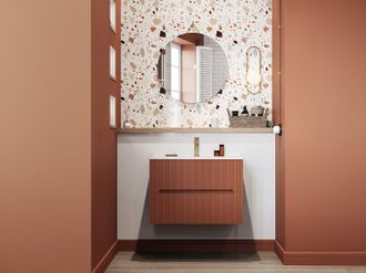 Vente-Unique Mobile per bagno scanalato sospeso con lavabo da incasso e rubinetto 80 cm Terracotta - PAVANI