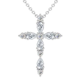 Pompeii3 3/4Ct Diamond Cross Round & Pear Shape 14k Gold Necklace Lab Grown 1 Tall