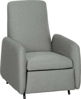 HOMCOM Push Back Recliner Chair Fabric Reclining Armchair for Bedroom Grey | TJ Hughes