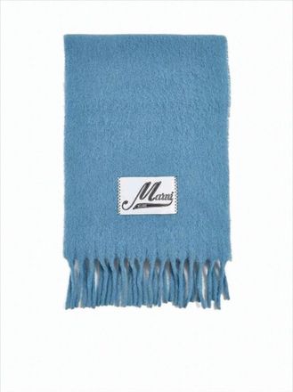 Marni Textured Light Blue Alpaca Blend Scarves With Fringed Edges