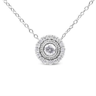 House of Brilliance Silver 1/2 Cttw Round Diamond Halo Circle Pendant 18 Necklace in White at Nordstrom