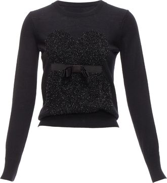 Markus Lupfer Merino Wool Blend Tinsel Bow Corset Intarsia Sweater