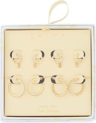 Leith 4-Pair Cubic Zirconia Huggie & Hoop Earrings Set in Clear- Gold at Nordstrom Rack