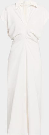 Brunello Cucinelli Draped Linen Twill Ankle Polo Dress With Monili Trim