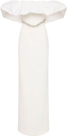 Rebecca Vallance Alpine ruffle-detail gown - women - Polyester/Spandex/Elastane - 8 - White