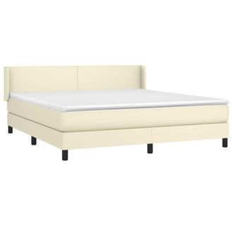 vidaXL Cama Box Spring Con Colch&oacute;n Cuero Sint&eacute;tico Crema 160x200 Cm Vidaxl