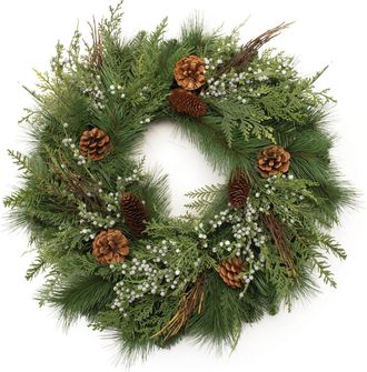Melrose International Mixed Pine Juniper and Pincone Wreath 24D - Green, Brown