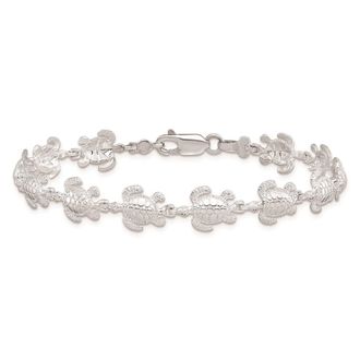 Diamond2Deal Sterling Silver Rhodium-plated Polished Sea Turtle Bracelet 7.5