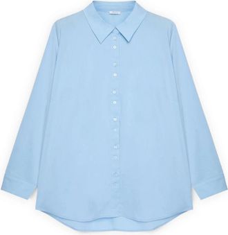 Fiorella Rubino Klassiek Katoenen Poplin Shirt - Dames - Overhemden - Blauw - 3XL - Katoen - Overhemden