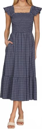 She + Sky Ruffle Strap Check Smocked Midi Dress In Navy