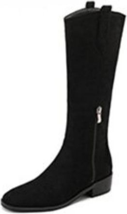 Generic Womens Faux Suede Knee-High Boots Square Toe Low Block Heels Side Zipper Comfortable Non-Slip for Daily Commute Casual,Black,3.5 UK