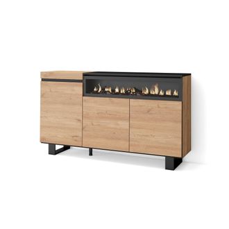 Skraut Home Skraut Home - Aparadores Para Sal&oacute;n, Gran Capacidad De Almacenaje, 150x87x35cm, 3 Puertas, Chimenea El&eacute;ctrica, Dise&ntilde;o Industrial, Estilo Moderno, Robl