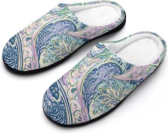 Generic Tradition Paisley Pattern Mens Slippers House Slipper Anti-skid Sole Indoor Shoes Outdoor Comfort Cotton