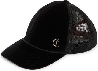 Christian Louboutin Aliochitto Monogram Logo Velvet Trucker Hat in Black at Nordstrom, Size X-Large