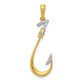 Diamond2Deal 14k Yellow Gold Diamond Fish Hook Pendant