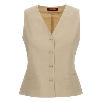 Max Mara Sleeveless Tops, female, Beige, Size: L Linen Canvas Gilet