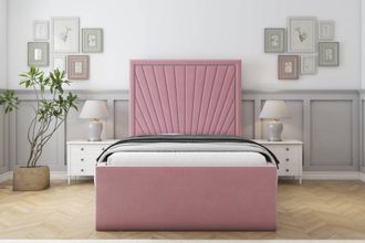 Sloomy Somerset Plush Frame-Mattress - 50 Upholstered Headboard in Pink | Size: Double