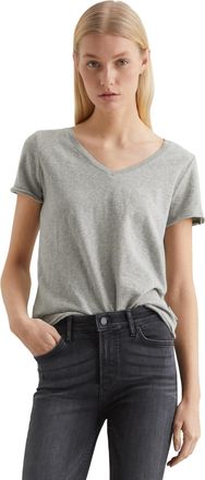 Marc O'Polo Denim T-Shirt MARC OPOLO DENIM, Damen, Gr. XL, grau (grau, meliert), Jersey, Obermaterial: 100% Baumwolle, figurbetont h&uuml;ftlang, tiefer V-Ausschnitt, geschn