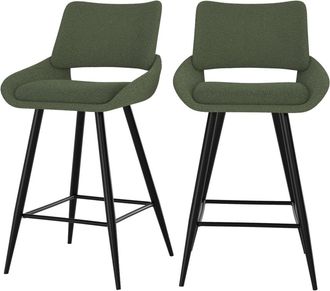 Rendez-Vous D&eacute;co Set de 2 sillas para isla central en tejido boucl&eacute; verde 66 cm