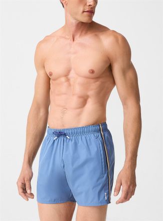BOSS Mens Signature-stripe blue swim trunk