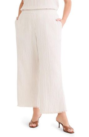 Nic+Zoe Pinstripe Cotton Blend Wide Leg Pants in Neutral Multi at Nordstrom, Size 14W