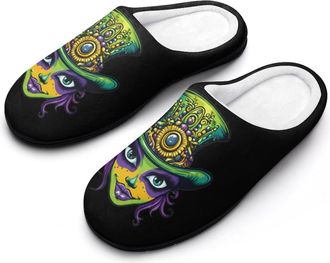 Generic Mardi And Gras Womens Slippers Warm House Slippers Indoor House Shoes with Anti-Skid Rubber Sole