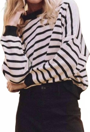 The Great. Womens The Roll Neck Pullover Top In Black And Cream Stripe