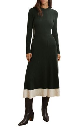 Reiss Aria Long Sleeve Rib Maxi Dress in Khaki Green at Nordstrom, Size X-Large