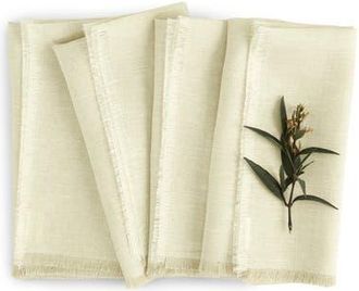 Solino Home Linen Dinner Napkins Set of 4, 20 x 20 Inch for Dining Table, Holiday and Everyday Table Decor - Fringe in Creamy Ivory at Nordstrom