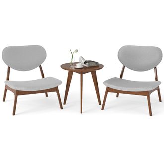 Costway Costway 3 PCS Patio Bistro Set Upholstered Indoor Outdoor Side Table & 2 Chairs in Grey